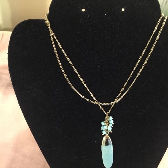 Goldtone Aquamarine-Colored Necklace  - Picture 3 of 4